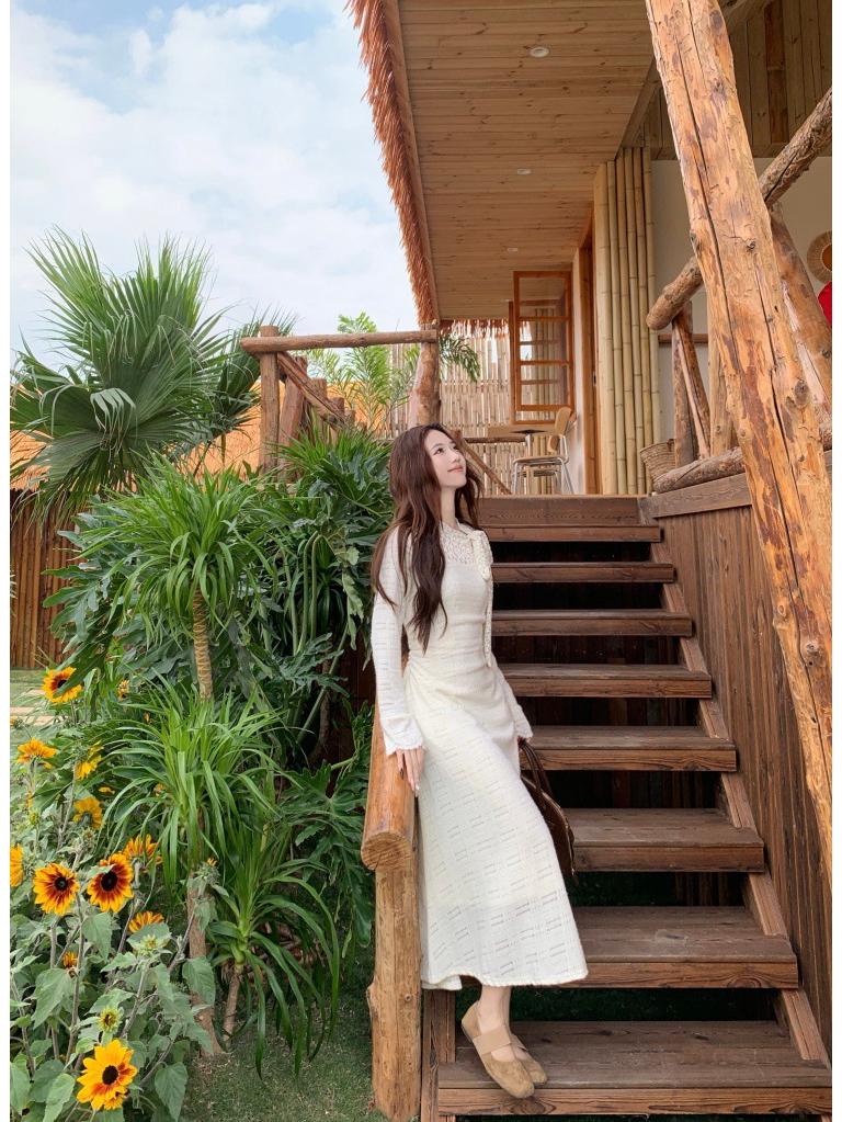 Women's High Neck Lace Crochet Dress with Bow Tie Waist, Long Sleeve, New 2026 Style