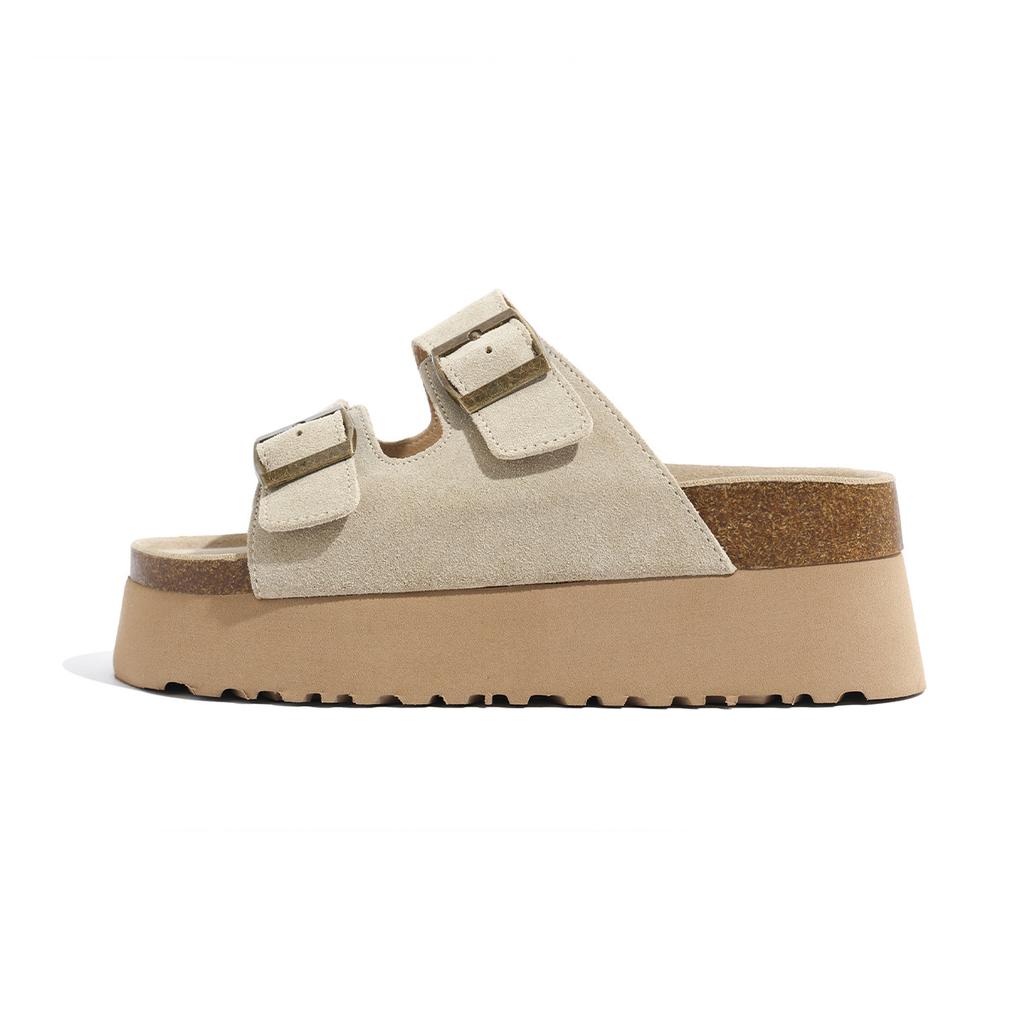 Cowhide Thick-soled Slippers Wear Retro Leather Birkencool Slippers Lazy Muffin Bottom One-word Beach Shoes