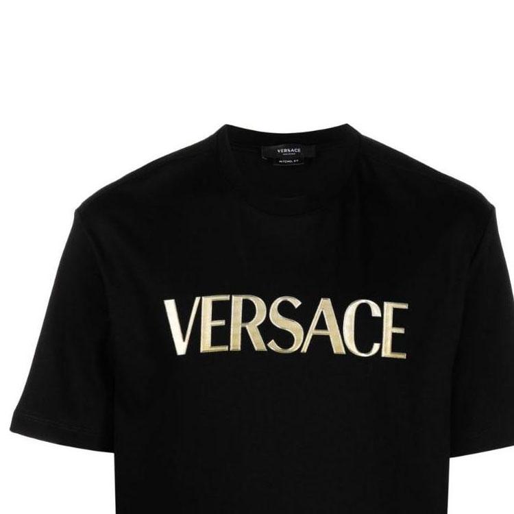 Versace Ss23 Letter Logo Printed Crew Neck Short Sleeve T-Shirt Men Tops Black 1008466-1A06056-1B000