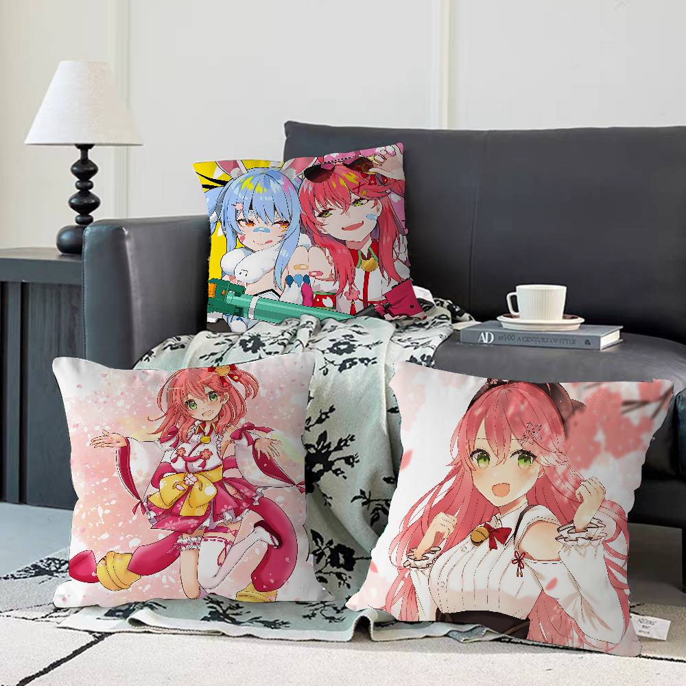 Anime Hololive Sakura Poszewki na Poduszki Kreskówkowe Sofa Dekoracyjne Domowe Dwustronny Druk Krótki Plusz Urocza Poszewka na Poduszkę