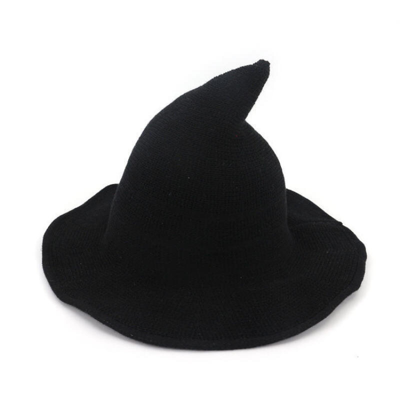 Halloween Foldable Knitted Witch Wizard Hat Pointed Top Cosplay Party Costume Hat