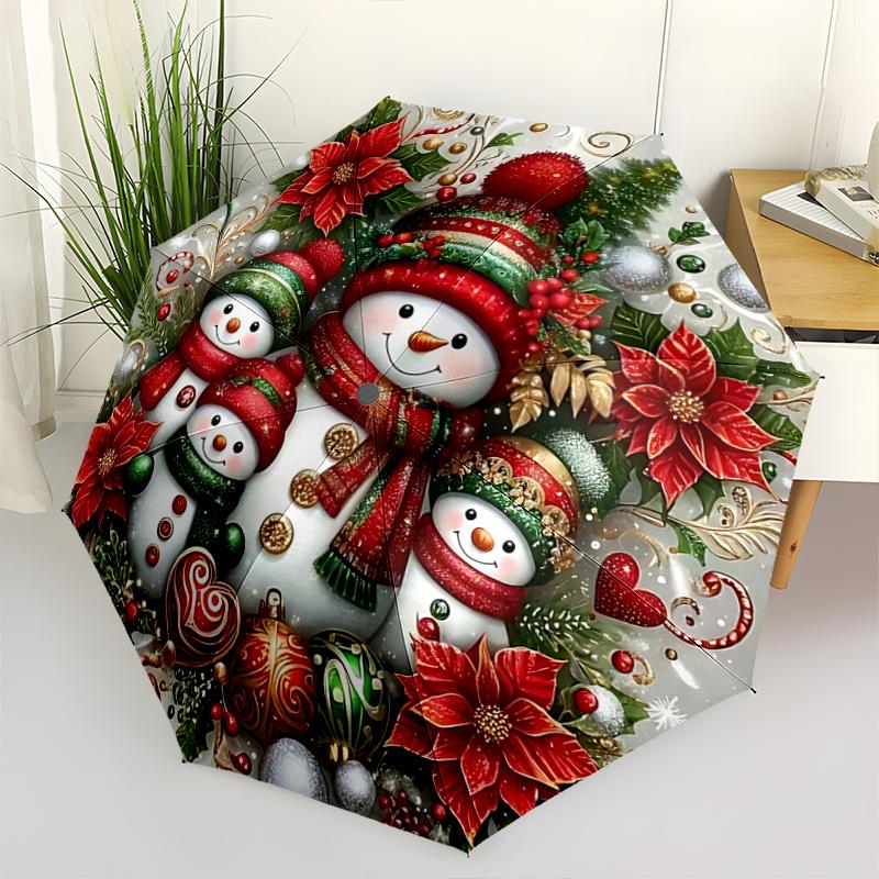 

1pc Christmas Snowmen Pattern Umbrella, Fashionable, Personalized, High-Value Folding Umbrella, a Must-Have for Summer, 8-Rib Durable Iron Frame, Tri-