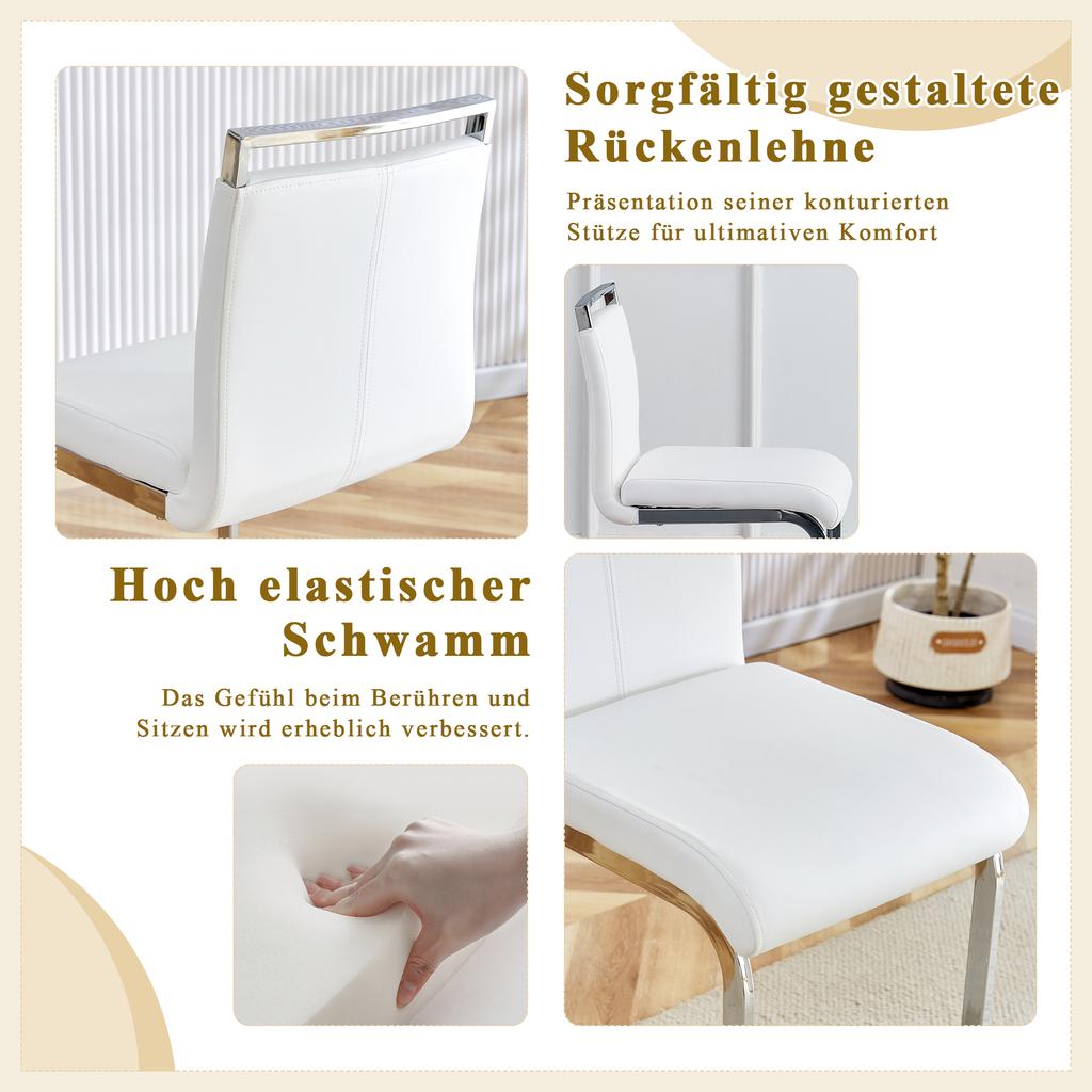 Set of 2 Bar Stools in Nordic Style. High-quality white faux leather with silver metal legs. Suitable for restaurants, kitchens. Height: 96.5 cm.