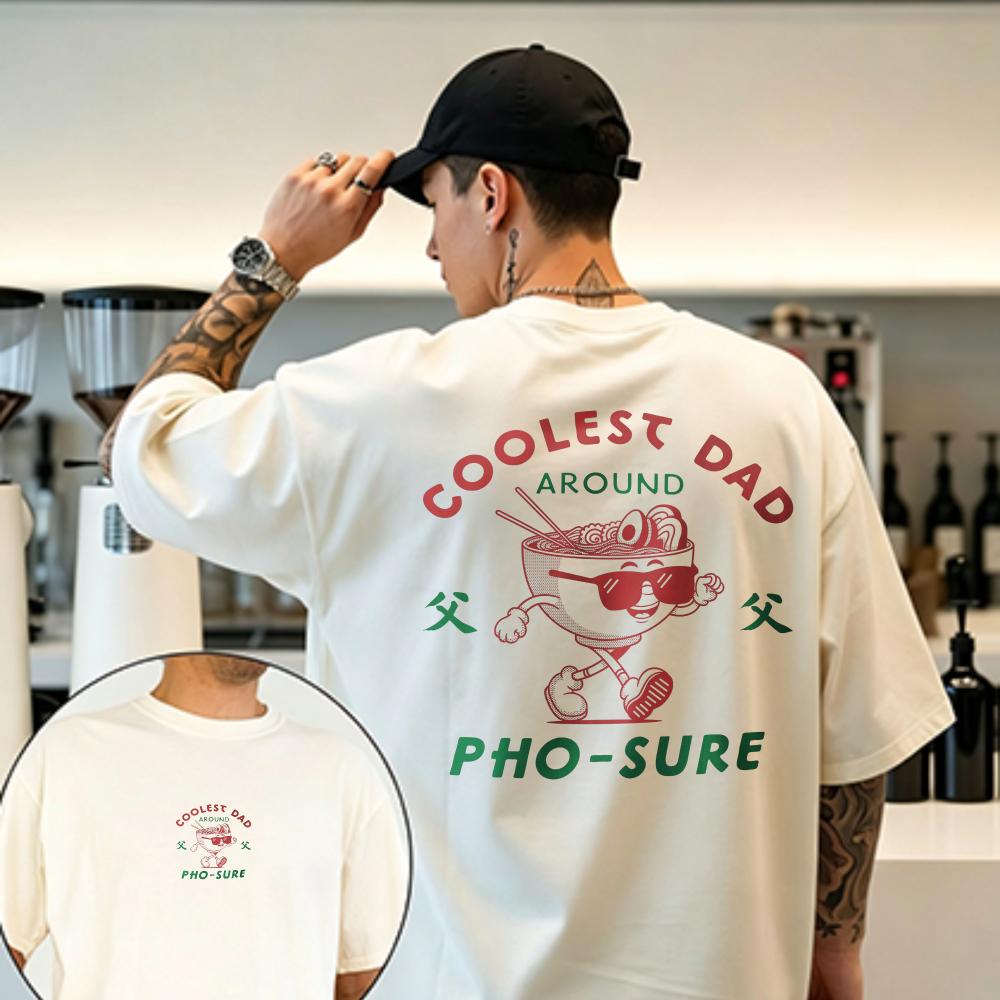 Unisexs Coolest Dad Around Pho Sure Noodle Sunglasses Cotton Tshirt Short Sleeve Crew Neck Light Gray Relaxed Fit Cartoon Print Top