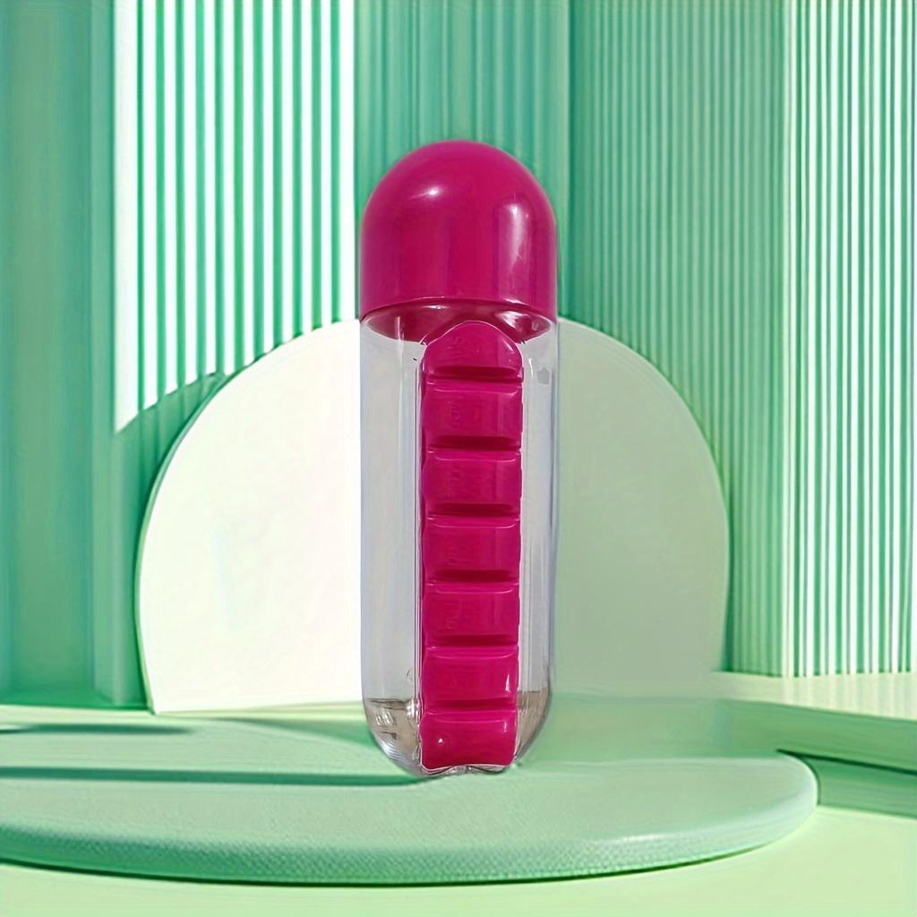 2 In 1 Pill Box With Sports Water Bottle 600m/20.3oz Water Bottle With 7-Day Pill Storage Organizer Portable Travel Pill Case