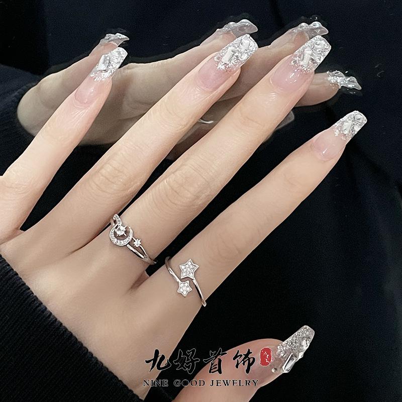Star Moon Set Inlaid Zir*****Pening Simple Cold Wind Light Luxury High Sense Ring Female Tide