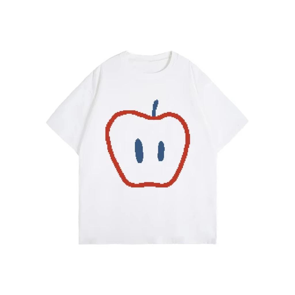 2025 Nuovi Trendy Abiti Estivi T-shirt a Maniche Corte Stampate con Mele Cartoni Animati Coppia Cotone di Alta Qualità Abbigliamento per Bambini Magliette