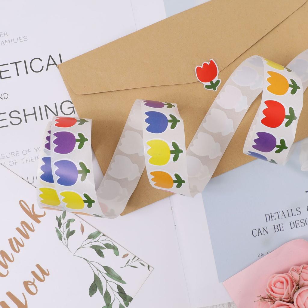 500PCS, Roll Up, Little Red Flower Reward Stickers, for Elementary School Students, Teachers, Cartoon, Cute Little Red Flower Stickers