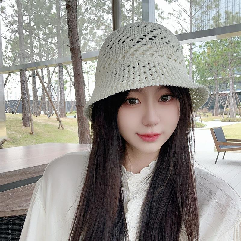 

Hollow knitted bucket hat women s summer breathable thin face small bucket hat travel beach versatile sun hat