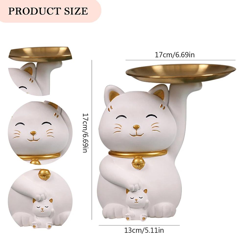 Geometric Shape Figurine Resin Statue Entrance Key Holder Cat Bear Tray Candy Lipstick Jewelry Sundries Storage Home Decoration
