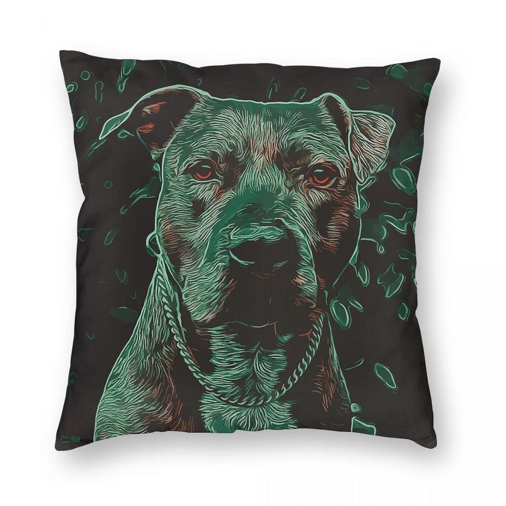 Green Staffordshire Bull Terrier Square Pillowcase Polyester Linen Velvet Pattern Zip Decorative Home Cushion Case