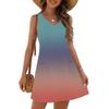 Women's Fashion Casual Summer Cuffless Pocket V-neck Gradient Print Dress Beach Sundress