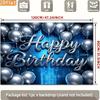 2D Metallic Silver Balloon Birthday Backdrop with Blue LED Pattern Background