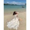 French sweet vacation style neck dress women's summer new pure desire style temperament irregular seaside vacation dress
