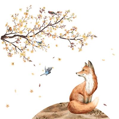 Sakura Fox Bird Wall Sticker Bathroom Toilet Decoration Mural Decals Christmas Toilet Stickers Home Decor Wall