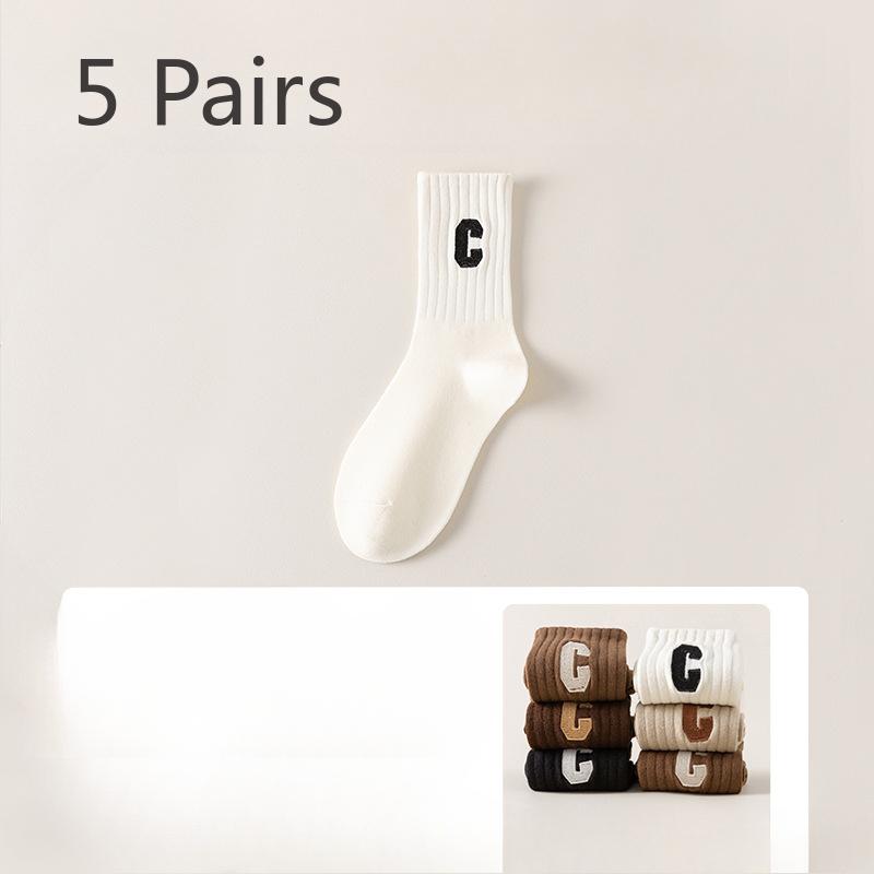 

5 пар женских весенне-летних антипиллинговых однотонных носков с надписями и шортами-акулами 5 Pairs белый