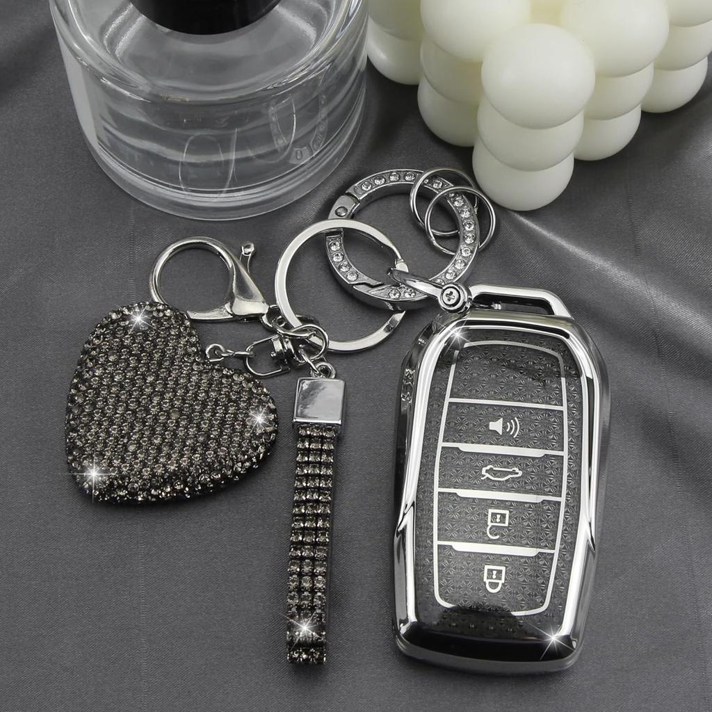 Key Fob Cover With Diomond Keychain Car Key Shell Compatible With Toyota Camry Venza RAV4 Prime Land Cruiser Fortuner Grand Highlander Corolla, 4