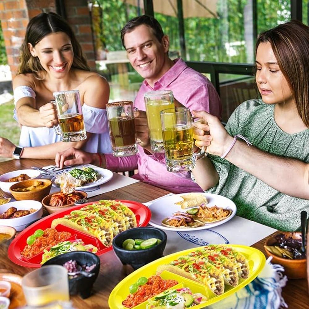 2pcs Oval Taco Plate Divided Taco Holder Tableware Taco Serving Tray Snack
