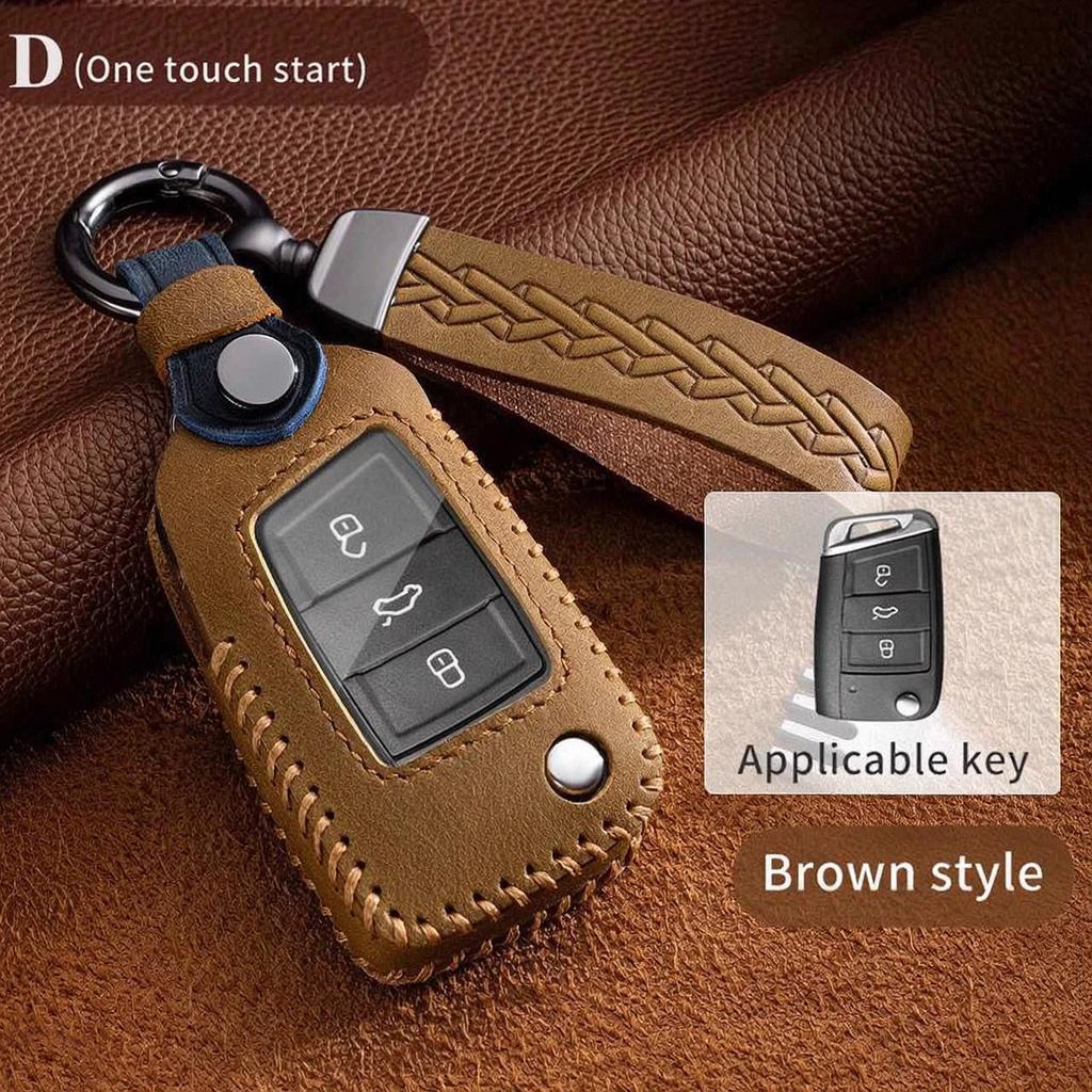 Leather Key Fob Case For Vw Volkswagen Tiguan L Touareg Teramont Tayron T-Roc Magotan B8 Phideon Cc Key Cover Protector Shell