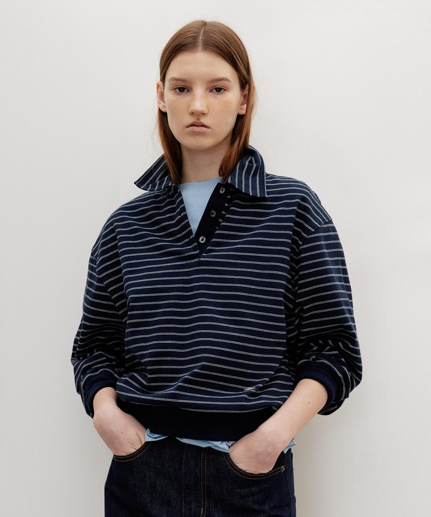 Leumeme French Stripe Pique Top Navy