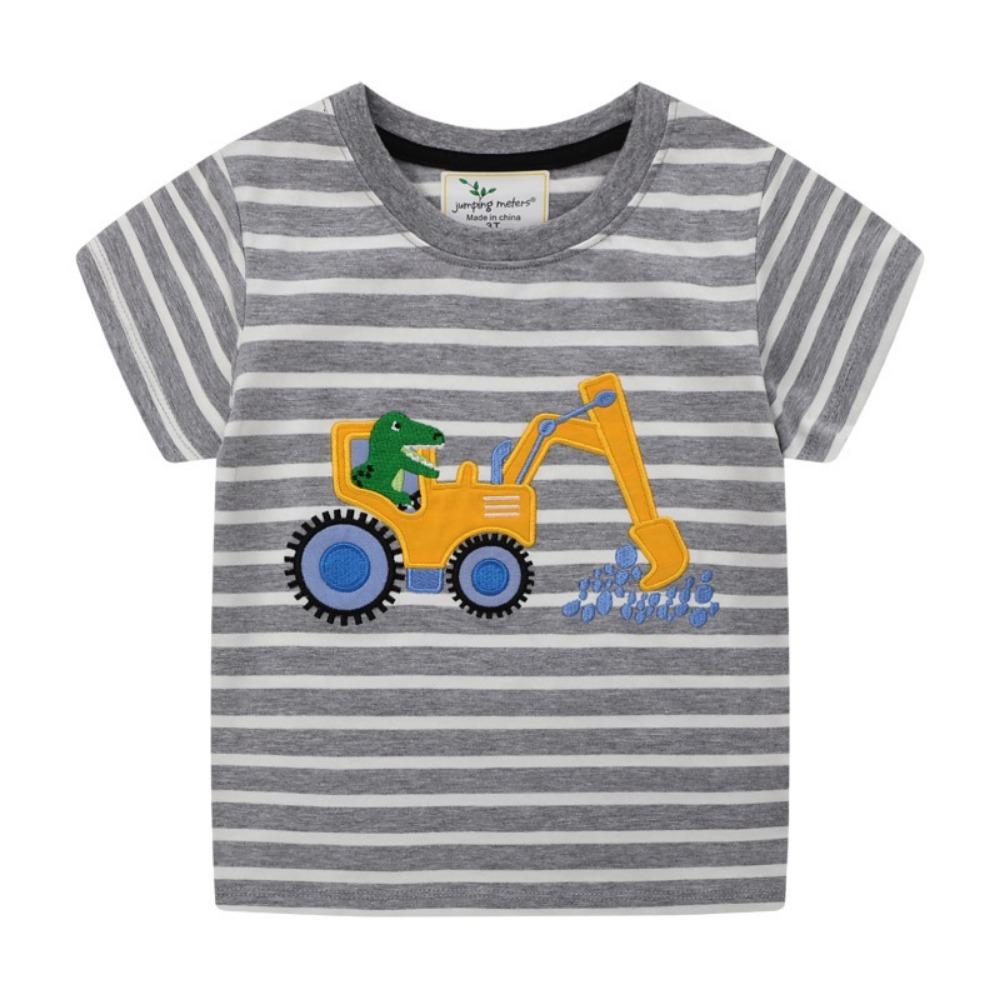 Jumping Meters 2-7T Arrival Striped Summer Boys Girls Tees Animals Cars Embroidery Kids Top Fashion Baby Clothes