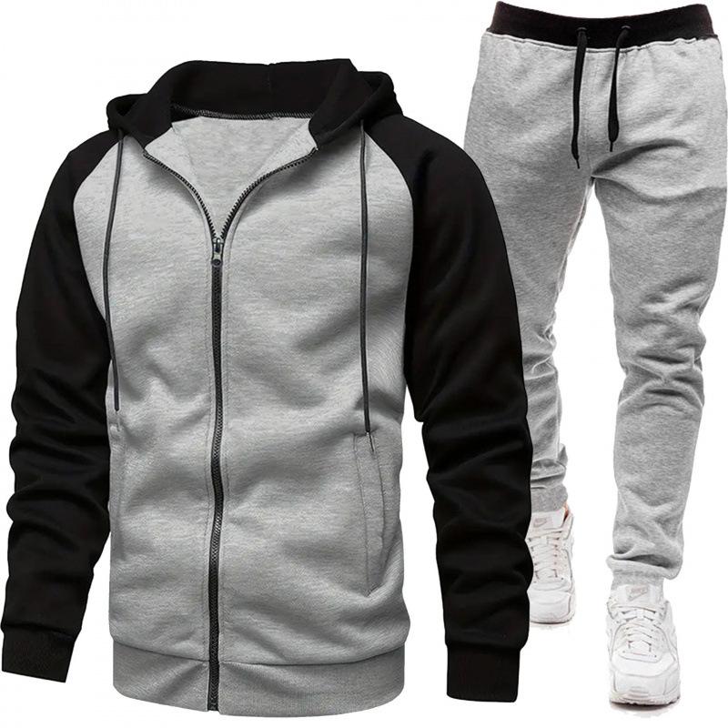 Men's European & American Color Block Raglan Sleeve Sweatshirt Set - Autumn/Winter Fashion
