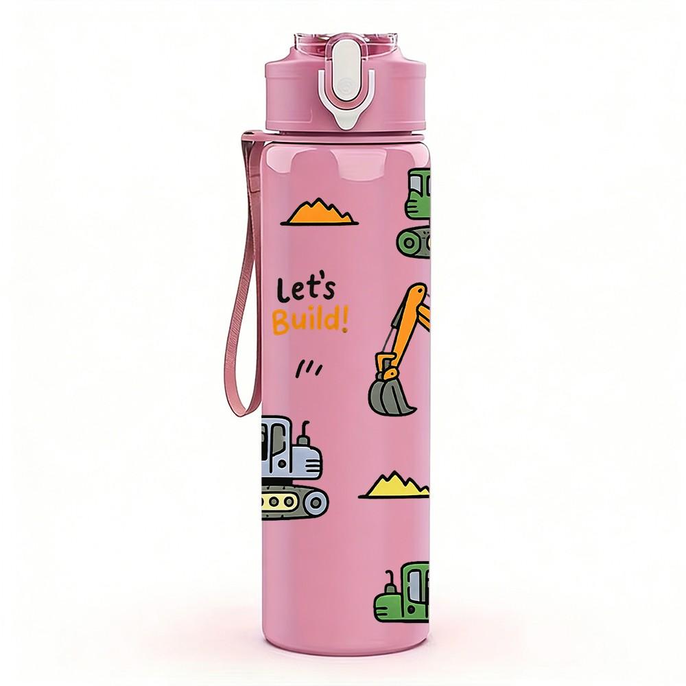 1PC Construction Tool Vehicle Print 750ml Color Plastic Sports Water Bottle Leakproof Flip Straw Lid Suitable for Sports Office Home Use