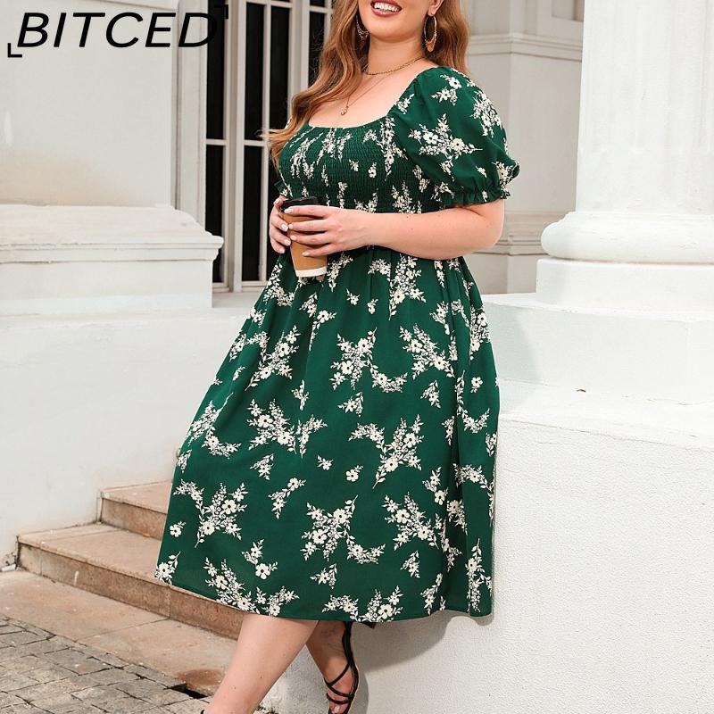 BITCED Plus Size Women's Printed Casual Resort Elegant Midi Dress