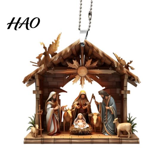 Festive Party Decor Christmas Pendant Ornament Jesus Family Prayer Scene Bright Fine Workmanship Colored Religious Symbol Nativity for Home