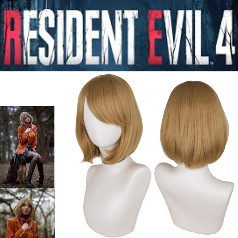 Biohazard 4 Remake Ashley Graham Wig Short Brown Pear Blossom Style Cosplay Hairpiece