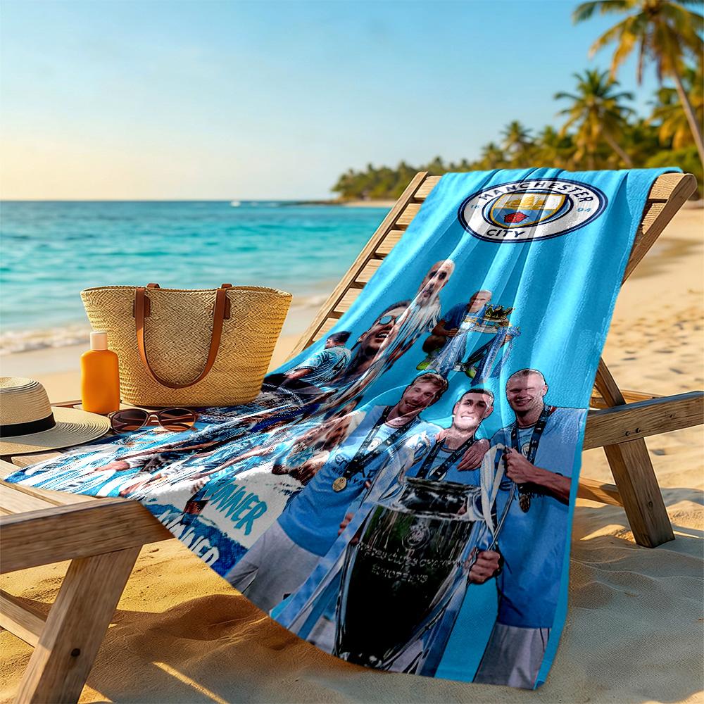Asciugamano da Spiaggia Stile Manchester City FC Morbido Resistente Asciugatura Rapida Confortevole Leggero Adatto per Nuoto, Palestra, Campeggio, Yoga Vacanze