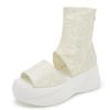 Fashion 6cm NEW Fashion Women Summer ZIP Peep Toe Mary Jane Ankle Booties Platform Wedge Loafer Shoes Stretch Fabric Cloth Silk Sandals