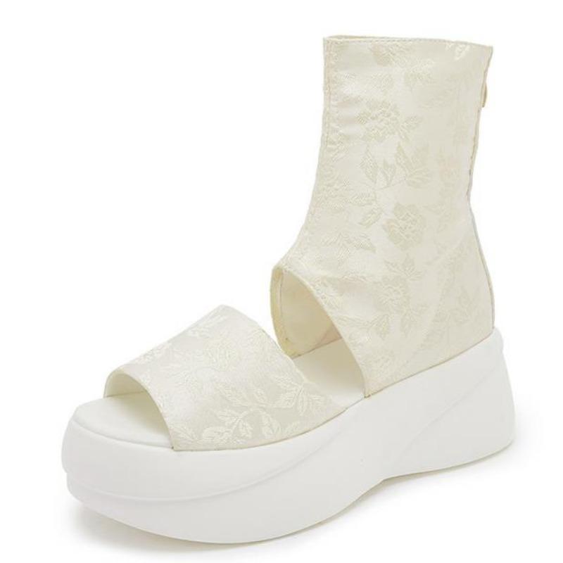 Мода 6см НОВА Мода Жіночі Літні Блискавка Відкритий Носок Мері Джейн Ботильйони на Платформі Клиновидні Лофери Взуття Еластична Тканина Тканина Шовкові Сандалі