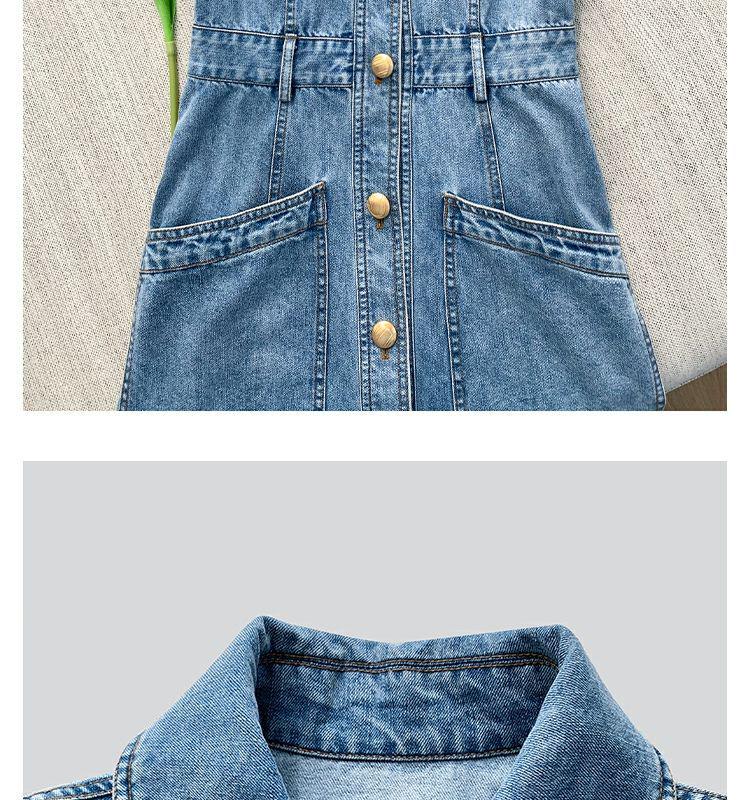 High-End Blue Retro Denim Summer Dress for Women 2026: Slimming Waist-Cinched, Temperament Fashion, Long Commute Style