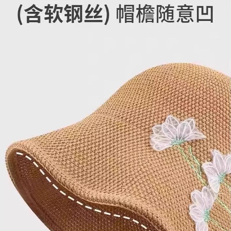 Empty top sunscreen hat women's summer new breathable knitted hat can tie ponytail outdoor big eaves show face small sunshade bucket hat