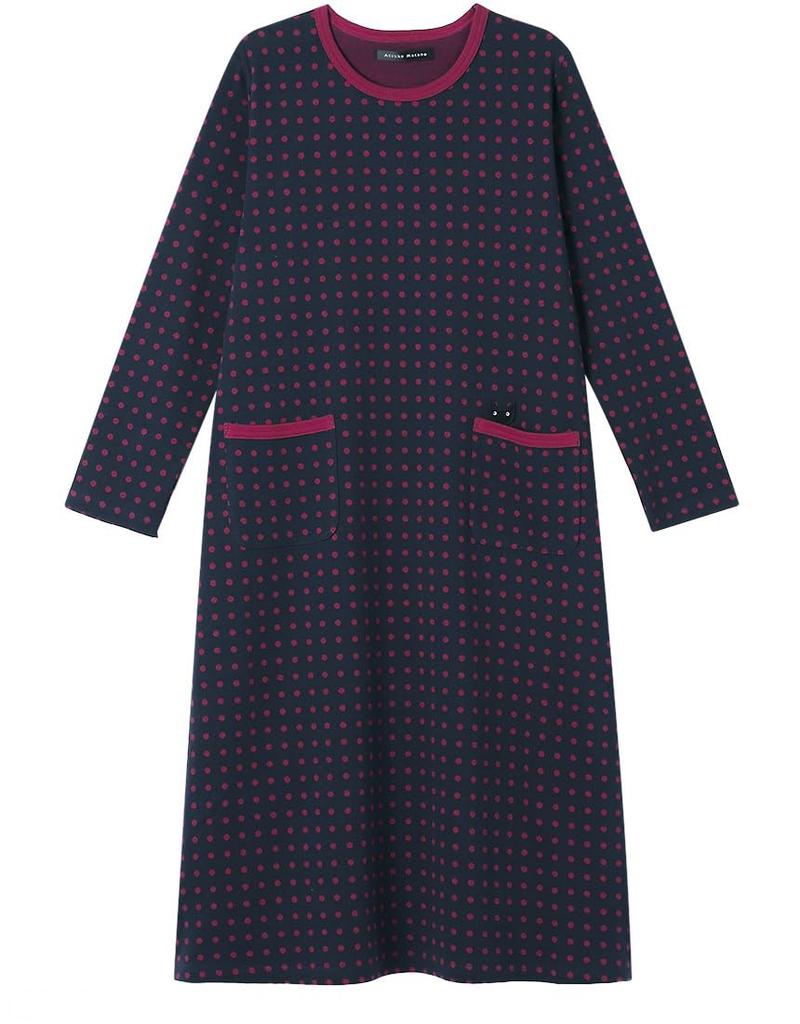 Wacoal RELAX SLEEP Atsuko Matano Long Cotton Size M & Dress, Sleeve, 100% (HNW402),