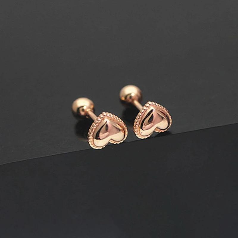 

Простота Глянцевые Серьги-пусеты в форме сердца Оригинальные Изысканные Серьги для Женщин Легкая Роскошь Медное Покрытие Розовое Золото Милый Циркон