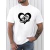 European Size Classic White Short-Sleeve T-Shirt for Men Featuring a Black Heart And Ring Print, Perfect for Casual Street Style. Made of Comfortable