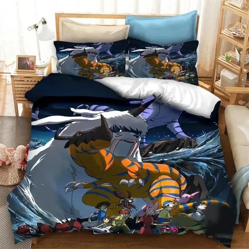 Set de lenjerie de pat Anime Digimon Adventure Băieți Fete Twin Queen Size Husă de pilota Față de pernă Pat Băieți Adulti Moda Textile pentru casaextile