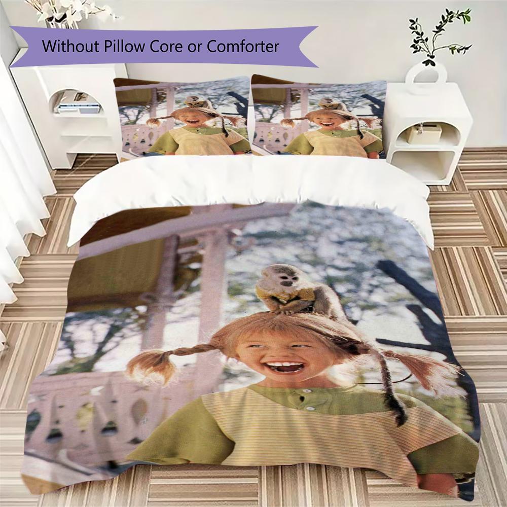Pippi Longstocking Pattern Bedding Uilt Set Uilt Cover Pillowcase Home Decoration Birthday Gift (1 * Duvet Cover + 2 * Pillowcase Without Core)114