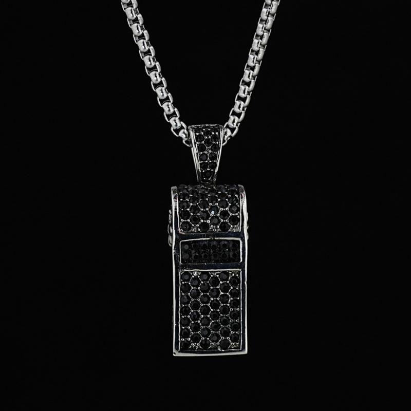 Vintage Styles Titaniums Steel Whistle Necklace Glitter Crystals Rhinestones Pendant Loud Crisp Sound Training Jewelry