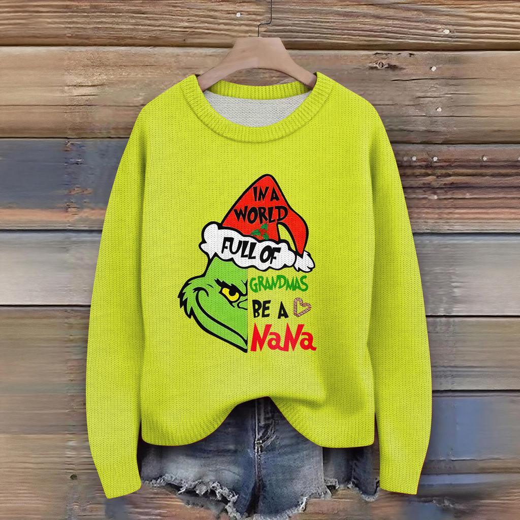 Women's Christmas Print Cardigan Long Sleeve Round Neck Knit Top