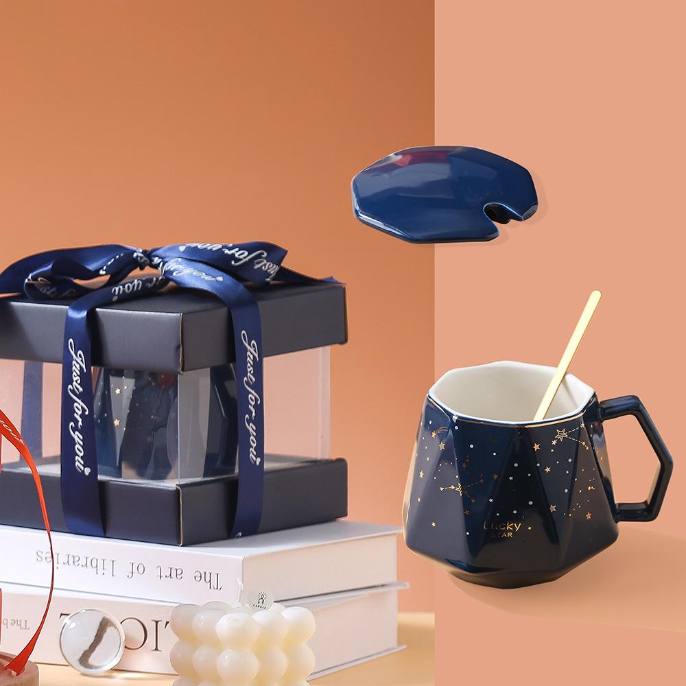 

New product simple starry sky diamond ceramic mug souvenir gift box opening corporate wedding birthday gift 301-400ml