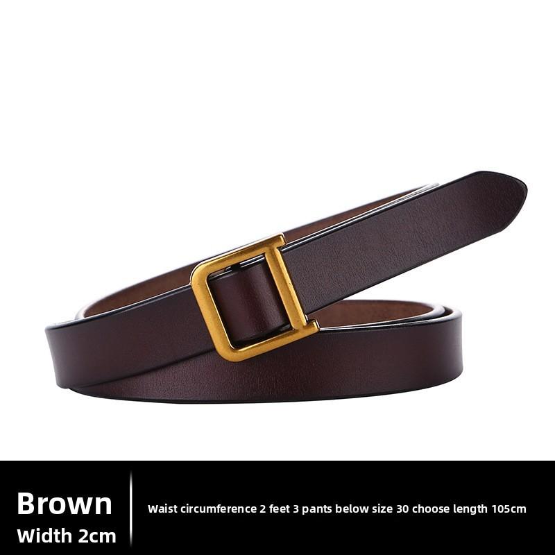 Womens Genuine Leather Slim Belt With Alloy D Buckle For Casual Wear