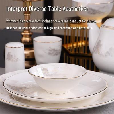 Brocade Berge & Flüsse Keramik Geschirr Set: Schüsseln, Teller, Löffel, Tassen für Hotel & Restaurant - Chinesisches Tischgedeck.