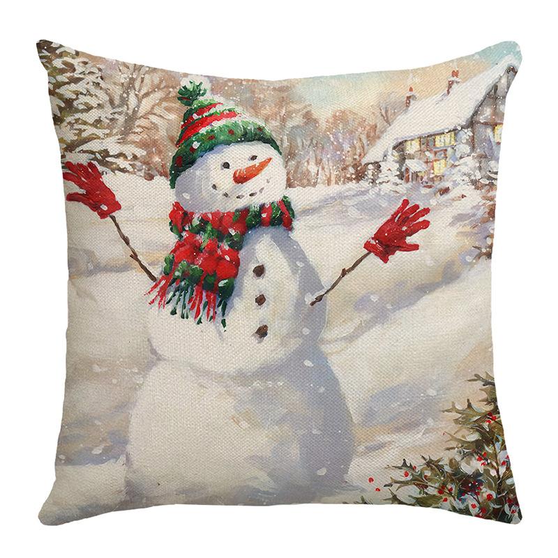 Pillow Cover Christmas Holiday Decoration Home Sofa Pillow Cover Santa Claus Printed Cushion Cover