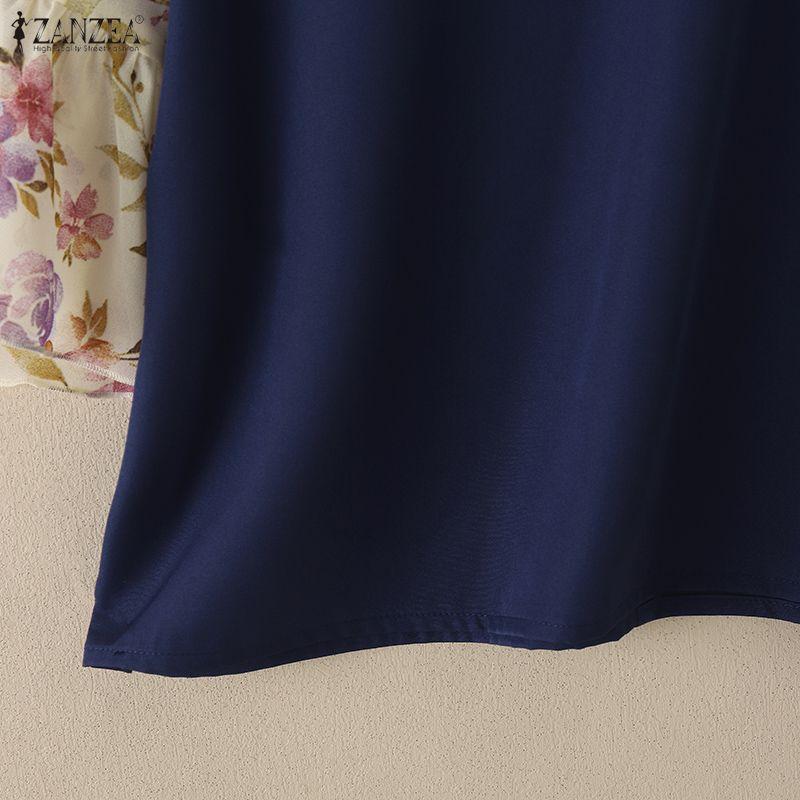 ZANZEA Women Floral Print Splice 3/4 Sleeve Casual V-Neck Blouse