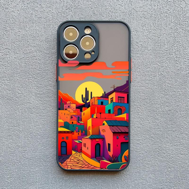 Urban Seaside Town Phone Case For iPhone 16 15 14 13 12 11 Pro Max Mini X XS XR SE 7 8 Plus Shockproof Matte Hard Cover Fundas