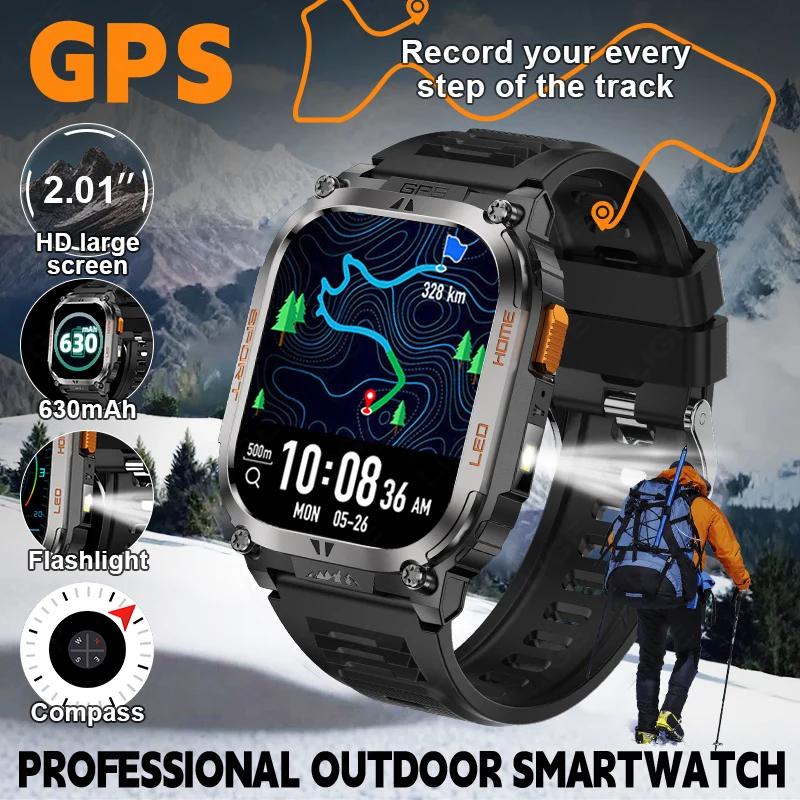 2025 New GPS Smart Watch For Xiaomi IOS Military Compass Flashlight Smartwatch Men IP68 Waterproof 100+Sport Modes Bluetooth Call Watch