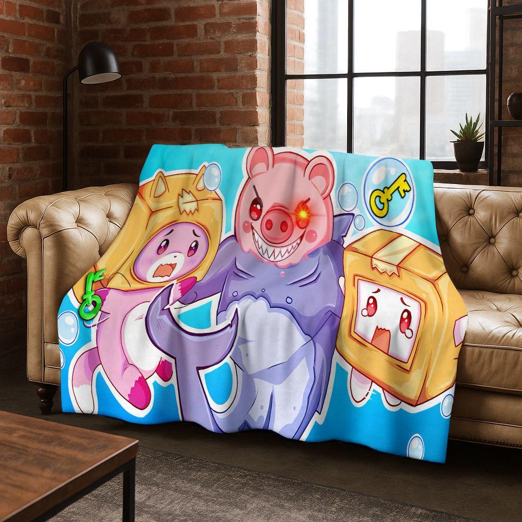 Kreskówkowa Koc Lankybox Urocza Foxy Boxy Rocky Flanelowy Koc, Przytulny Miękki Koc na Kanapę Sofa Pokrycie Piknikowe Prezent dla Dzieci